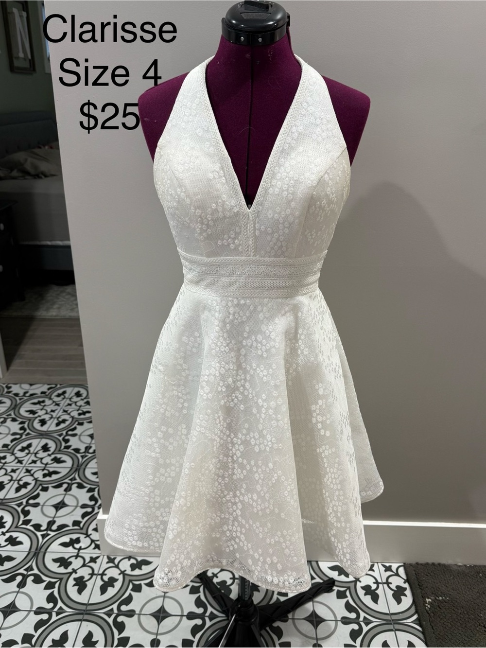 Clarisse White Halter A-Line Mini Dress